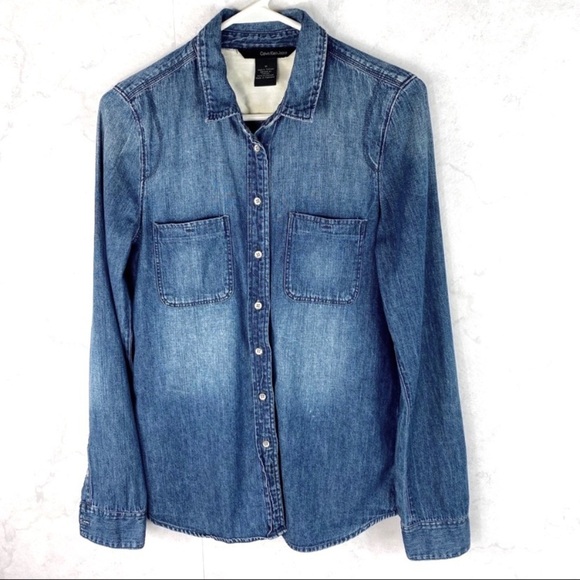 [CK] Classic Denim Jean Button Down Shirt - Picture 1 of 7